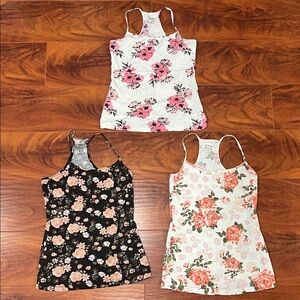 Garage Floral Racer Back Tank Tops - White, Black, Cream